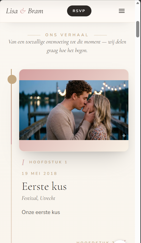 Ons verhaal op de trouwwebsite, met hoofdstukken en foto's